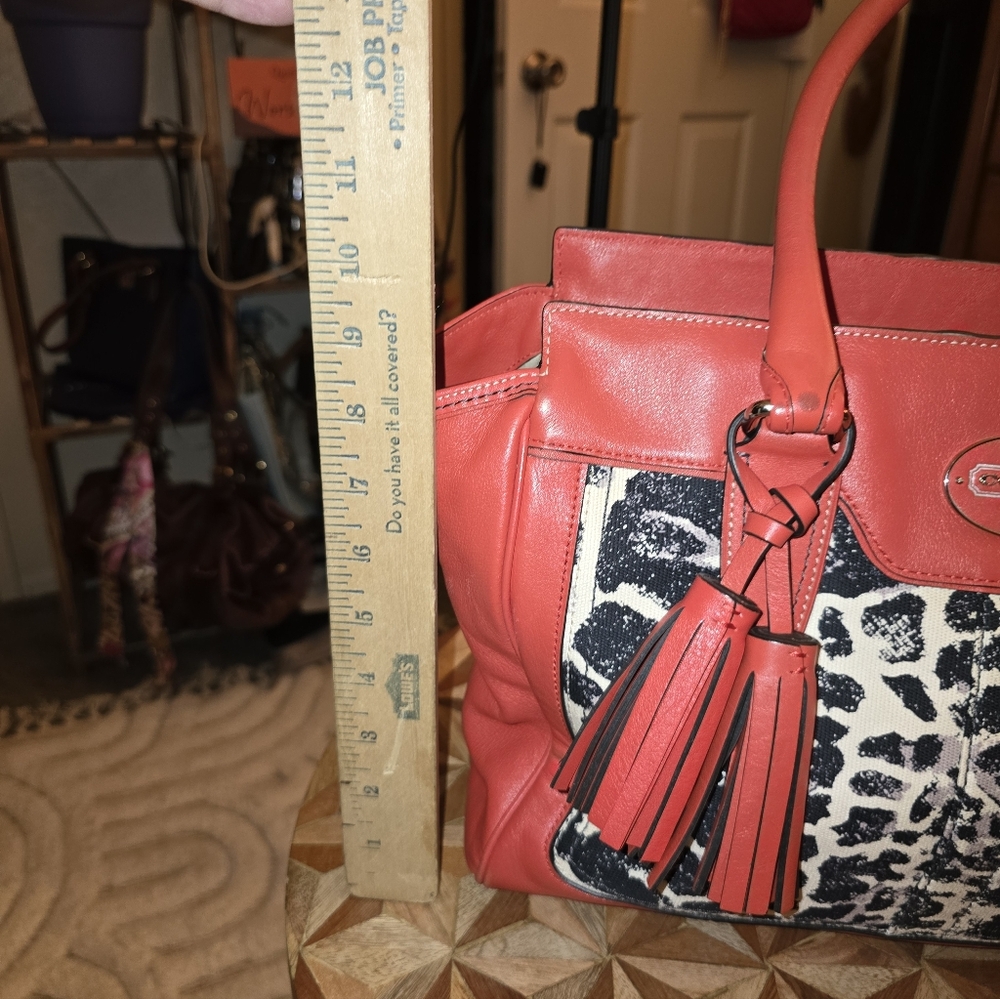 ❣️ Coach Legacy Haley Red and Animal Print Satchel With Tassel - Picture 7 of 9